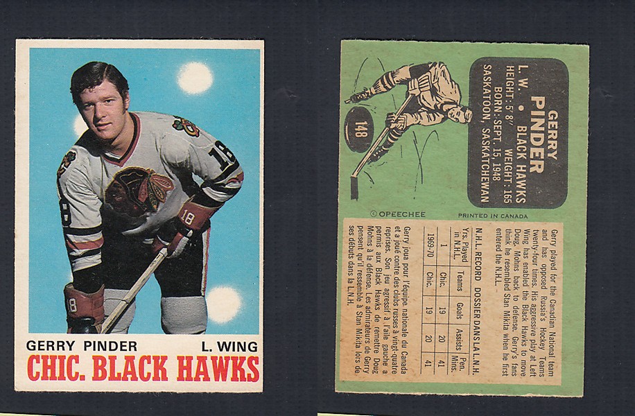 1970-71 O-PEE-CHEE HOCKEY CARD  #148 G. PINDER photo