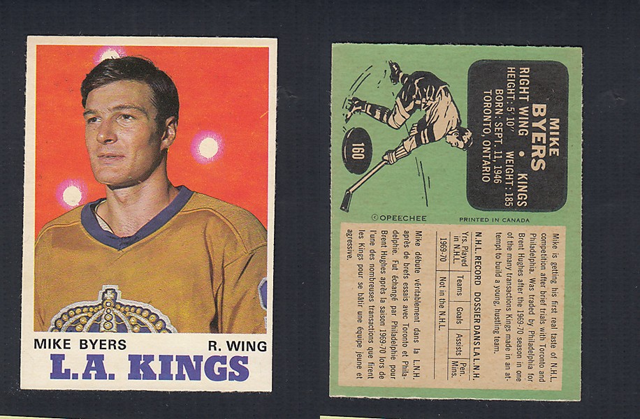 1970-71 O-PEE-CHEE HOCKEY CARD  #160 M. BYERS photo