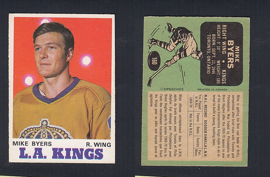 1970-71 O-PEE-CHEE HOCKEY CARD  #160 M. BYERS photo