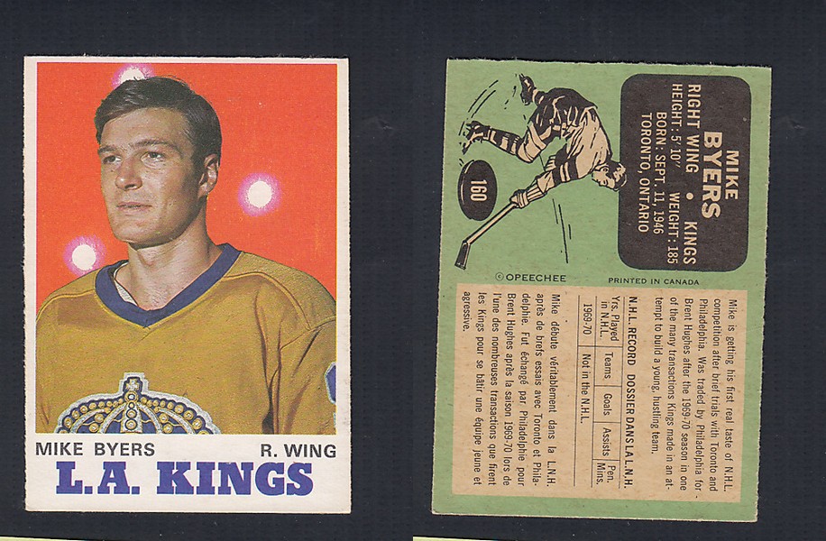 1970-71 O-PEE-CHEE HOCKEY CARD  #160 M. BYERS photo