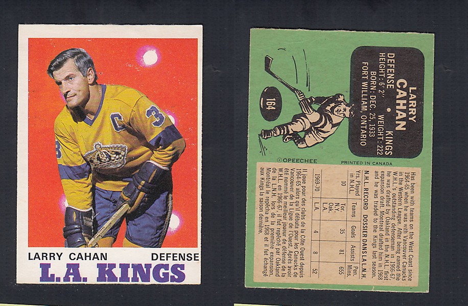 1970-71 O-PEE-CHEE HOCKEY CARD  #164 L. CAHAN photo