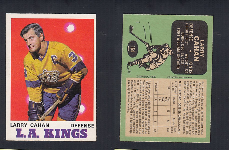 1970-71 O-PEE-CHEE HOCKEY CARD  #164 L. CAHAN photo