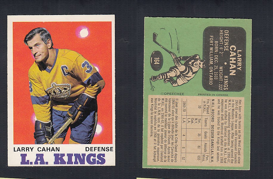 1970-71 O-PEE-CHEE HOCKEY CARD  #164 L. CAHAN photo