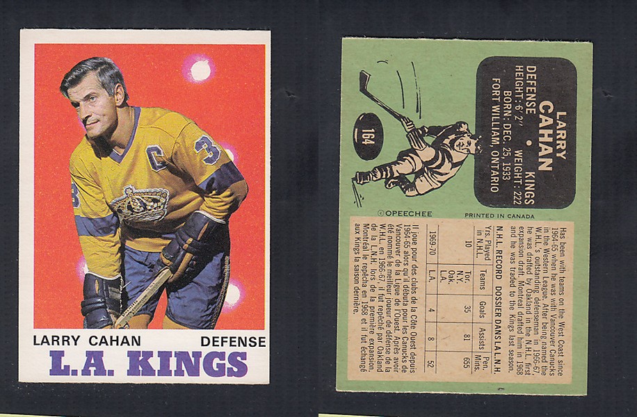 1970-71 O-PEE-CHEE HOCKEY CARD  #164 L. CAHAN photo