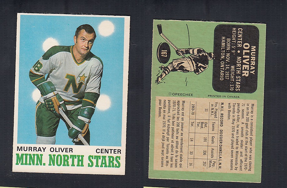 1970-71 O-PEE-CHEE HOCKEY CARD  #167 M. OLIVER photo