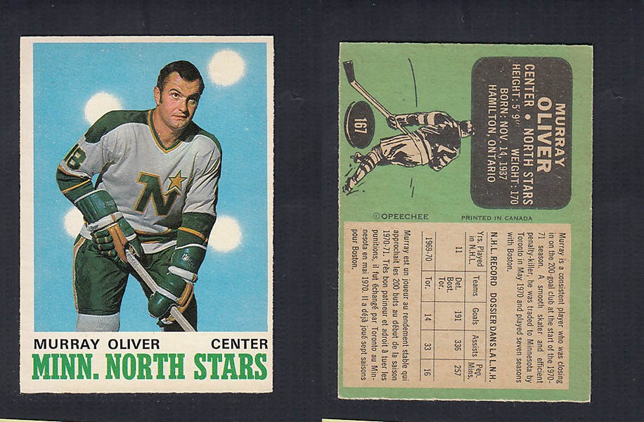 1970-71 O-PEE-CHEE HOCKEY CARD  #167 M. OLIVER photo