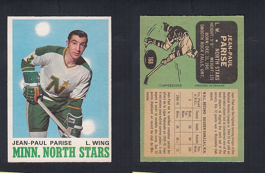 1970-71 O-PEE-CHEE HOCKEY CARD  #168 J.P. PARISE photo