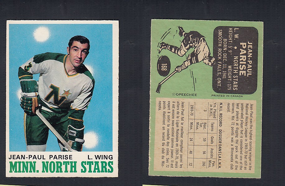 1970-71 O-PEE-CHEE HOCKEY CARD  #168 J.P. PARISE photo