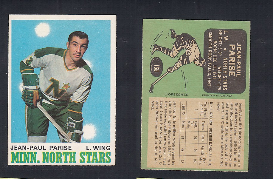 1970-71 O-PEE-CHEE HOCKEY CARD  #168 J.P. PARISE photo