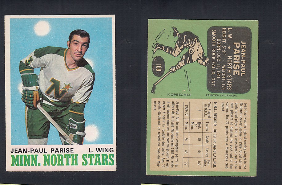 1970-71 O-PEE-CHEE HOCKEY CARD  #168 J.P. PARISE photo