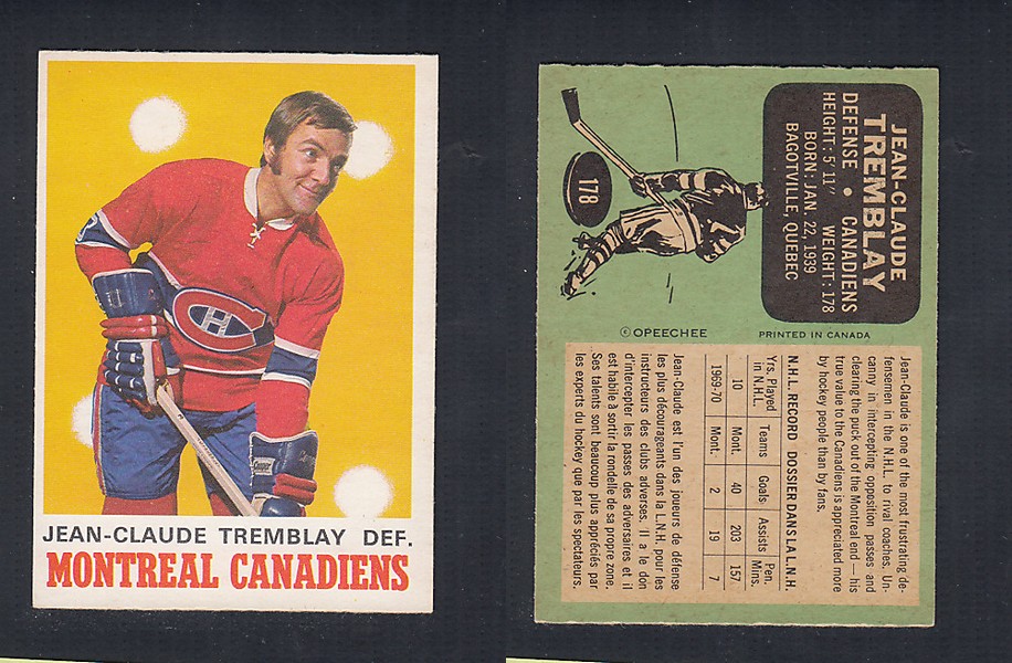 1970-71 O-PEE-CHEE HOCKEY CARD  #178 J.C. TREMBLAY photo