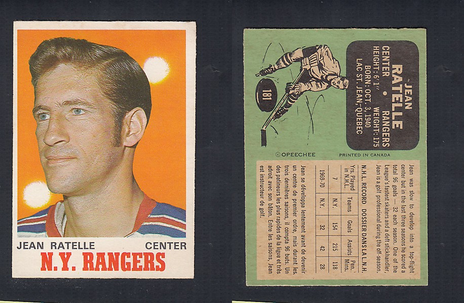 1970-71 O-PEE-CHEE HOCKEY CARD  #181 J. RATELLE photo