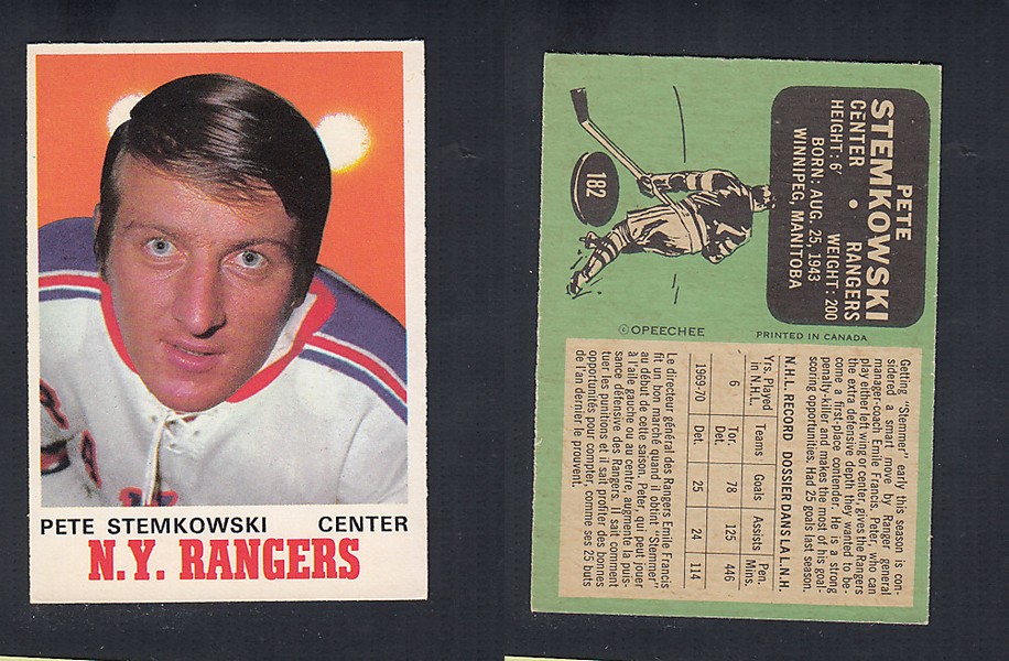 1970-71 O-PEE-CHEE HOCKEY CARD  #182 P. STEMKOWSKI photo