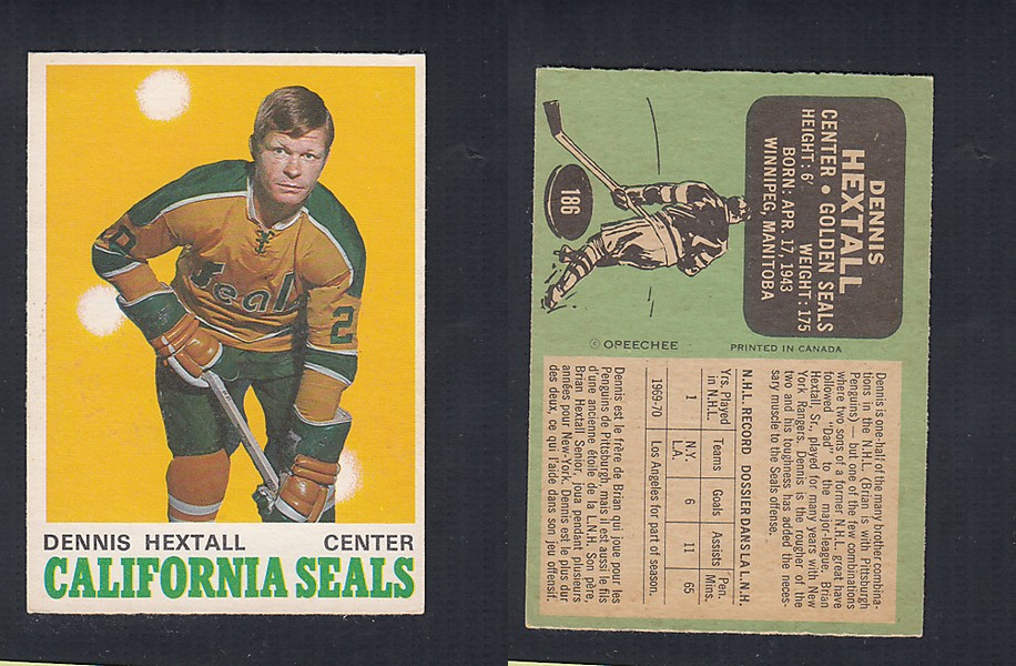 1970-71 O-PEE-CHEE HOCKEY CARD  #186 D. HEXTALL photo