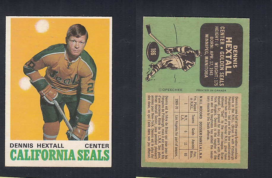 1970-71 O-PEE-CHEE HOCKEY CARD  #186 D. HEXTALL photo