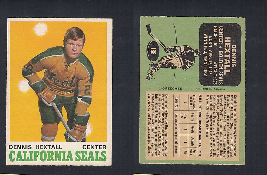 1970-71 O-PEE-CHEE HOCKEY CARD  #186 D. HEXTALL photo