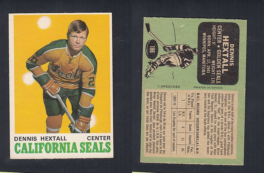 1970-71 O-PEE-CHEE HOCKEY CARD  #186 D. HEXTALL photo