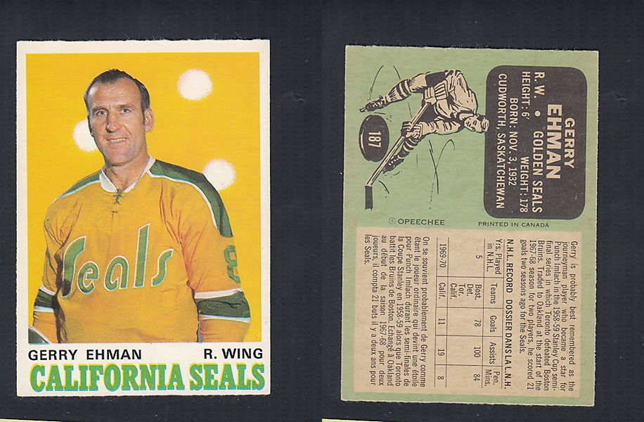 1970-71 O-PEE-CHEE HOCKEY CARD  #187 G. EHMAN photo