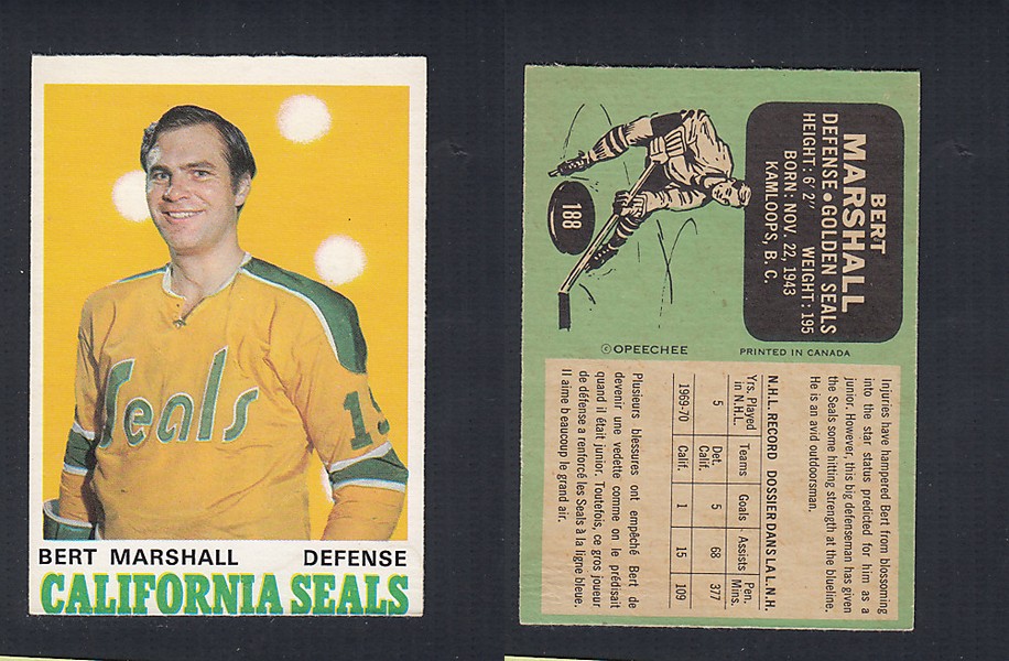 1970-71 O-PEE-CHEE HOCKEY CARD  #188 B. MARSHALL photo