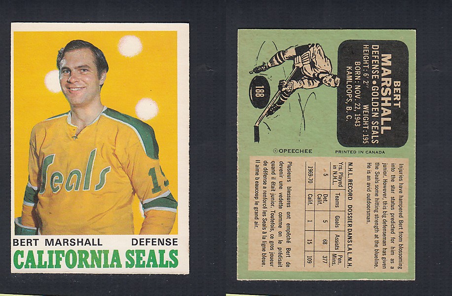 1970-71 O-PEE-CHEE HOCKEY CARD  #188 B. MARSHALL photo