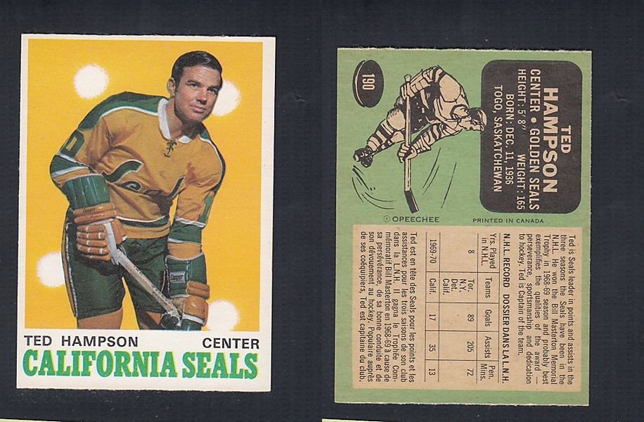 1970-71 O-PEE-CHEE HOCKEY CARD  #190 T. HAMPSON photo