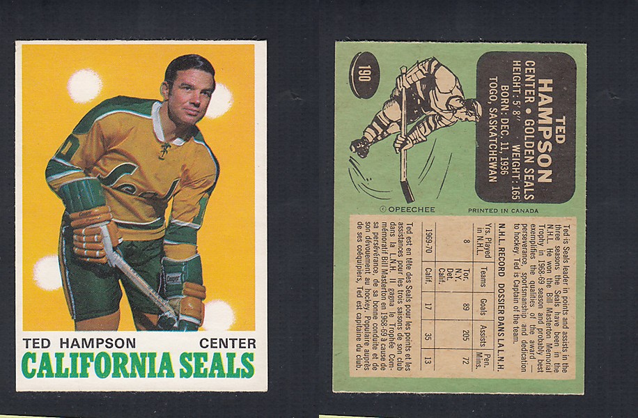 1970-71 O-PEE-CHEE HOCKEY CARD  #190 T. HAMPSON photo