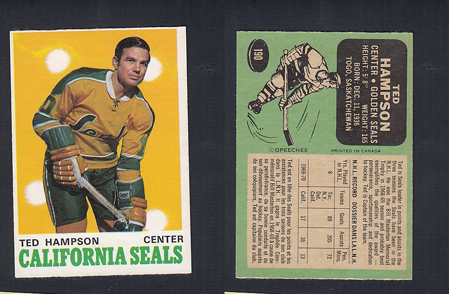 1970-71 O-PEE-CHEE HOCKEY CARD  #190 T. HAMPSON photo