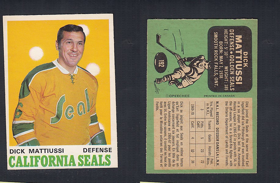 1970-71 O-PEE-CHEE HOCKEY CARD  #192 D. MATTIUSSI photo