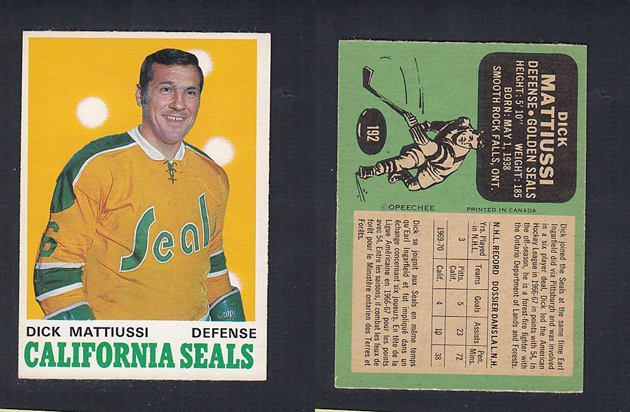 1970-71 O-PEE-CHEE HOCKEY CARD  #192 D. MATTIUSSI photo