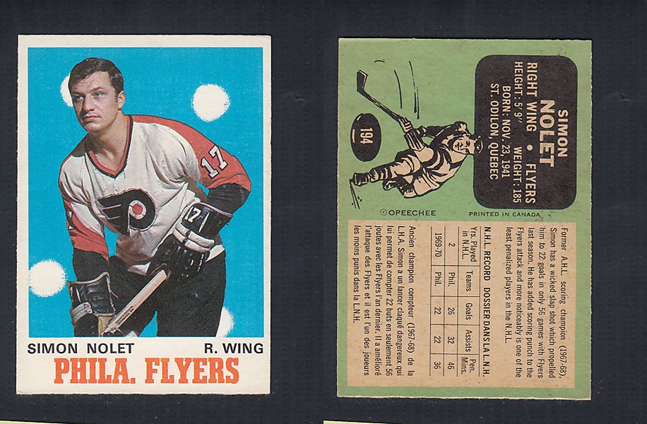 1970-71 O-PEE-CHEE HOCKEY CARD  #194 S. NOLET photo