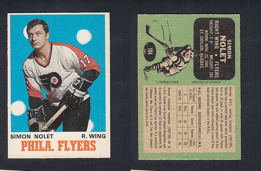 1970-71 O-PEE-CHEE HOCKEY CARD  #194 S. NOLET photo