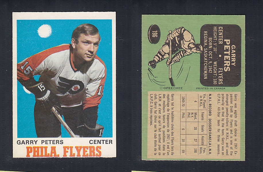 1970-71 O-PEE-CHEE HOCKEY CARD  #196 G. PETERS photo