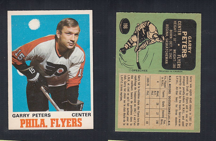 1970-71 O-PEE-CHEE HOCKEY CARD  #196 G. PETERS photo