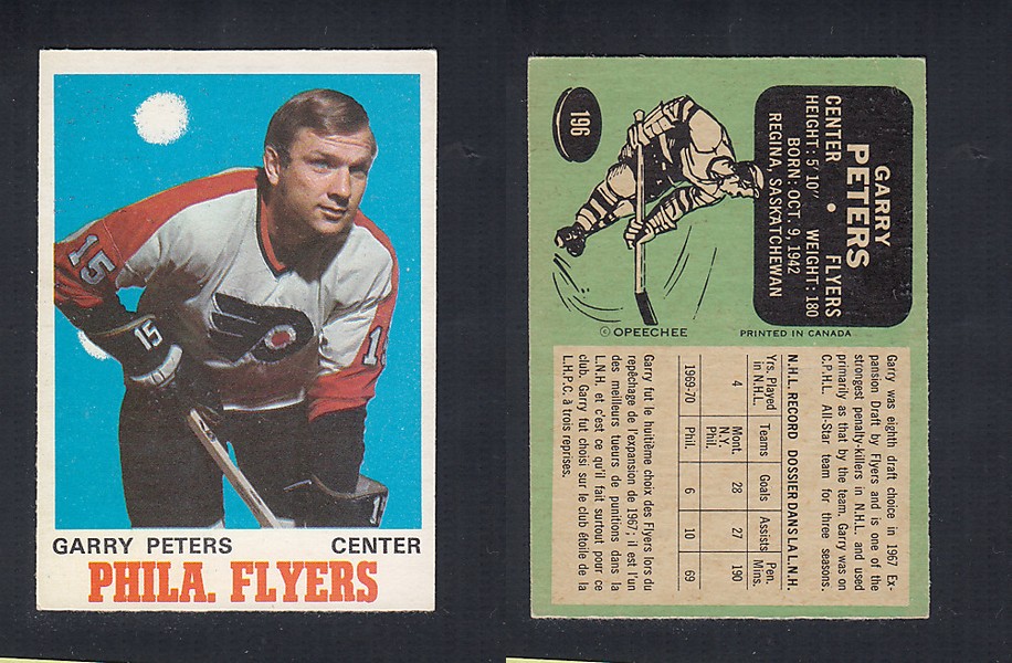 1970-71 O-PEE-CHEE HOCKEY CARD  #196 G. PETERS photo