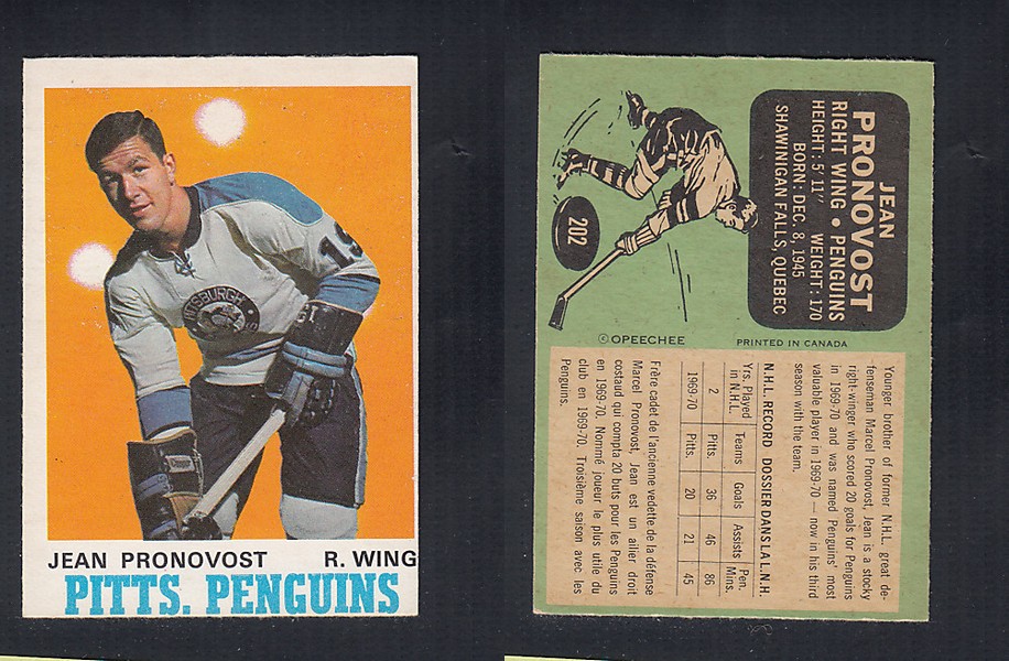 1970-71 O-PEE-CHEE HOCKEY CARD  #202 J. PRONOVOST photo