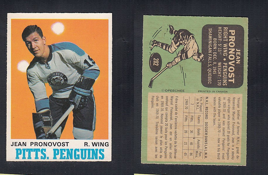 1970-71 O-PEE-CHEE HOCKEY CARD  #202 J. PRONOVOST photo