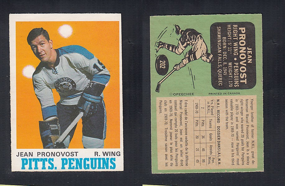 1970-71 O-PEE-CHEE HOCKEY CARD  #202 J. PRONOVOST photo