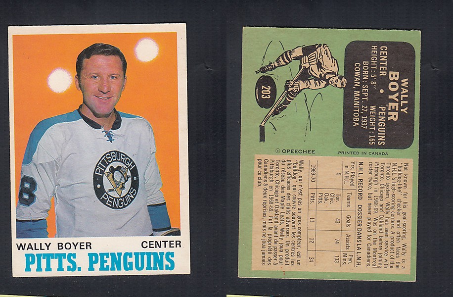 1970-71 O-PEE-CHEE HOCKEY CARD  #203 W. BOYER photo