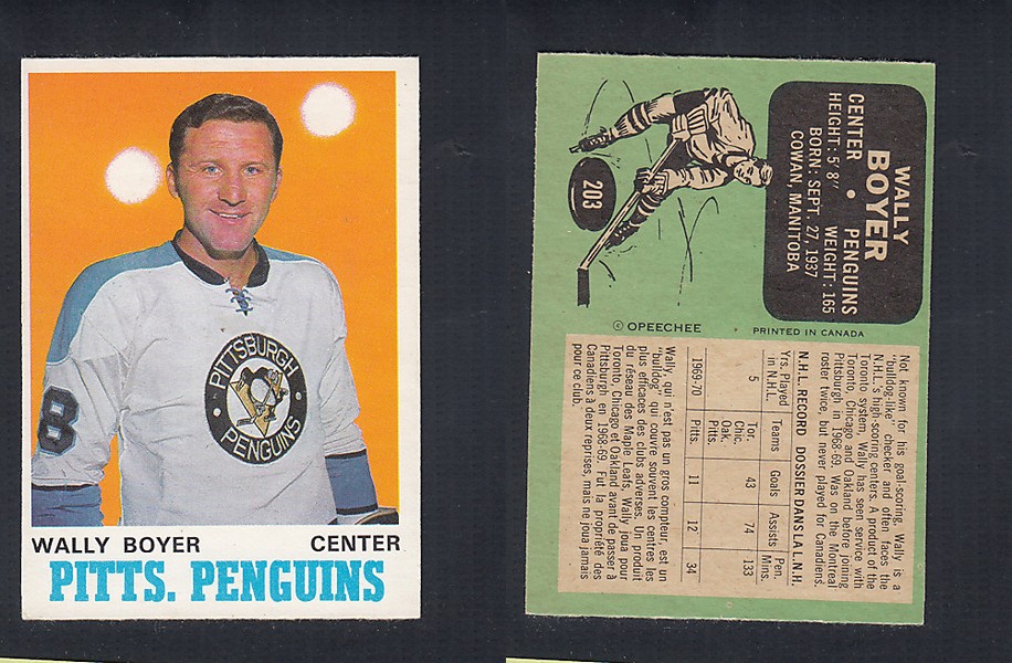 1970-71 O-PEE-CHEE HOCKEY CARD  #203 W. BOYER photo