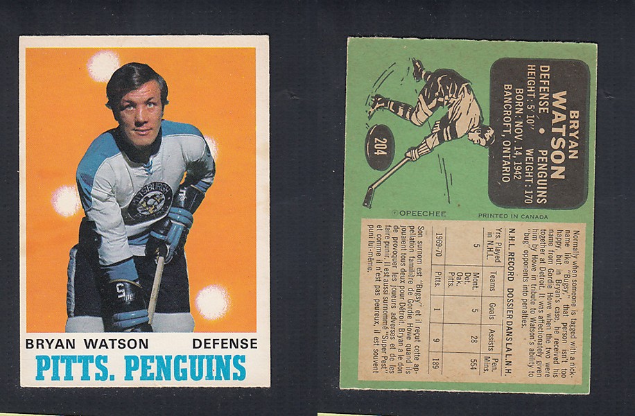 1970-71 O-PEE-CHEE HOCKEY CARD  #204 B. WATSON photo