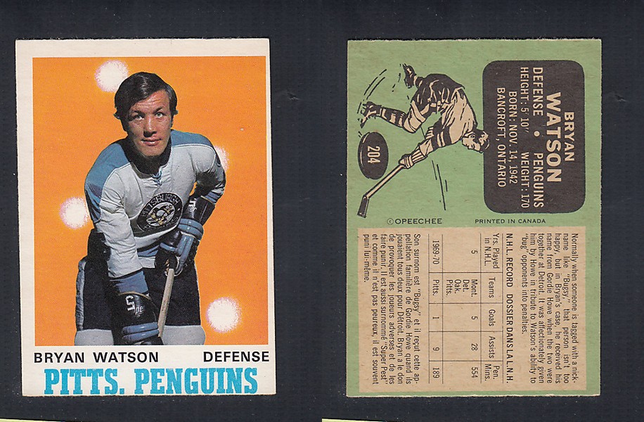 1970-71 O-PEE-CHEE HOCKEY CARD  #204 B. WATSON photo