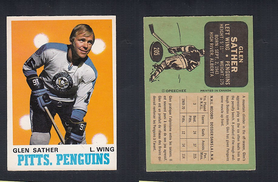 1970-71 O-PEE-CHEE HOCKEY CARD  #205 G. SATHER photo