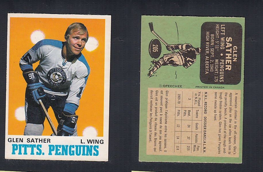 1970-71 O-PEE-CHEE HOCKEY CARD  #205 G. SATHER photo