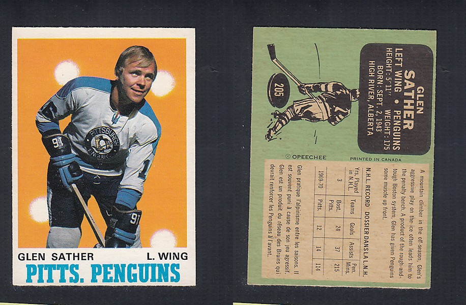 1970-71 O-PEE-CHEE HOCKEY CARD  #205 G. SATHER photo