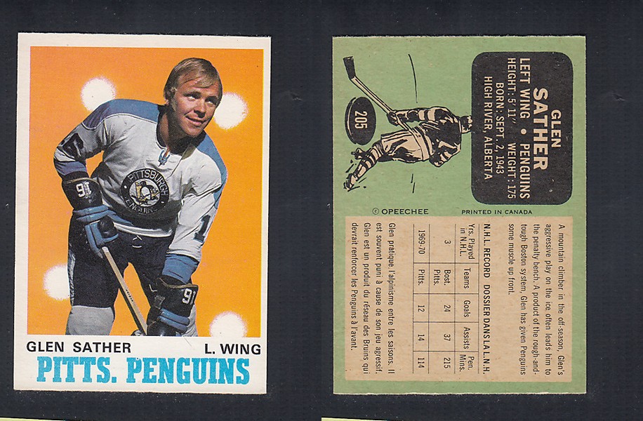 1970-71 O-PEE-CHEE HOCKEY CARD  #205 G. SATHER photo