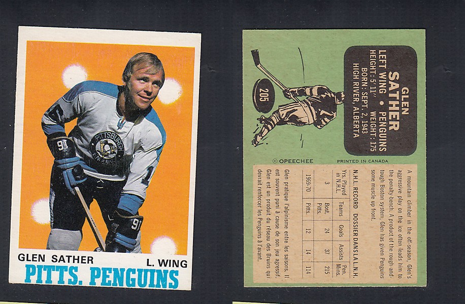 1970-71 O-PEE-CHEE HOCKEY CARD  #205 G. SATHER photo