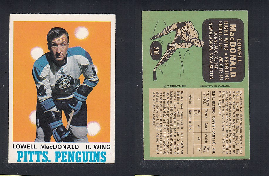 1970-71 O-PEE-CHEE HOCKEY CARD  #206 L. MacDONALD photo