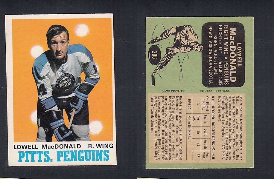 1970-71 O-PEE-CHEE HOCKEY CARD  #206 L. MacDONALD photo