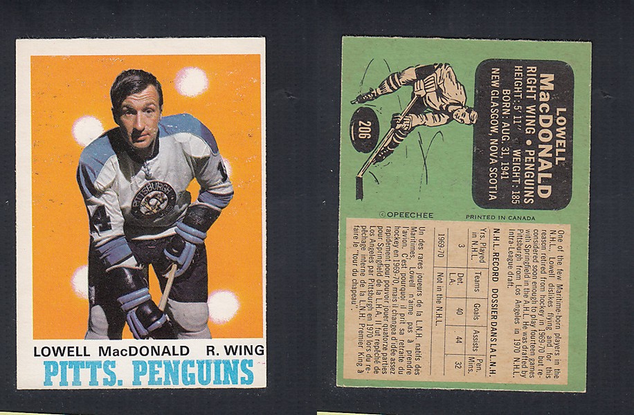 1970-71 O-PEE-CHEE HOCKEY CARD  #206 L. MacDONALD photo