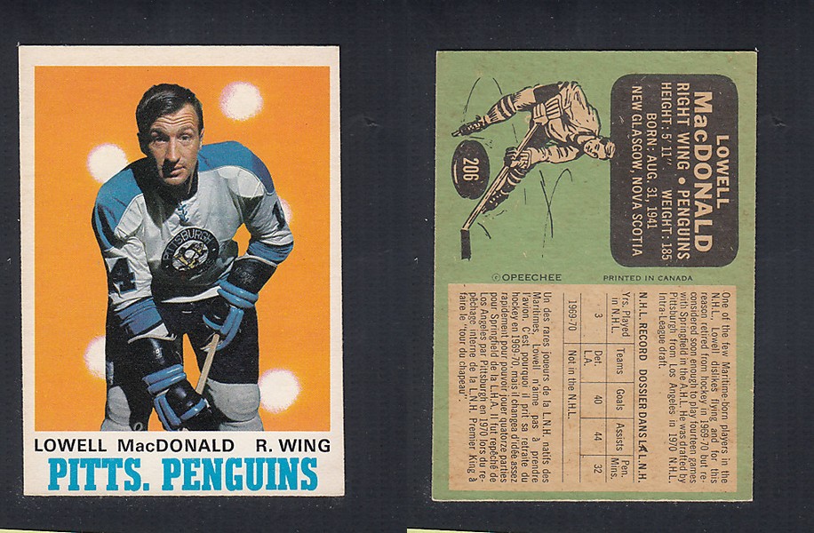 1970-71 O-PEE-CHEE HOCKEY CARD  #206 L. MacDONALD photo